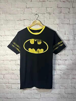 Buy Batman Logo T Shirt Graphic Print Yellow Cotton Short Sleeves Superhero Size M • 7.99£