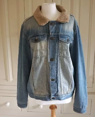 Buy ASOS Faded Denim Jacket With Sherpa Fleece Lining  *Size M* Unisex • 14.75£