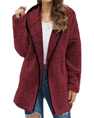 Buy Womens Winter Warm Teddy Bear Cardigan Coat Fleece Fluffy Hooded Jacket Tops UK  • 15.59£