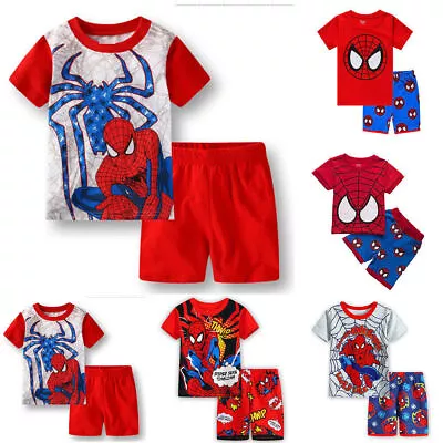 Buy Kids Boys Spiderman Short Sleeve T-Shirt Tops Shorts Summer Casual Costume Set> • 10.74£