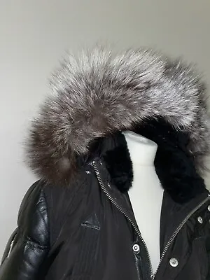 Buy BENISTI Puffer Down & Feather Filled Coat Fur Trim Collar & Hood & Leather Sz M • 279.99£