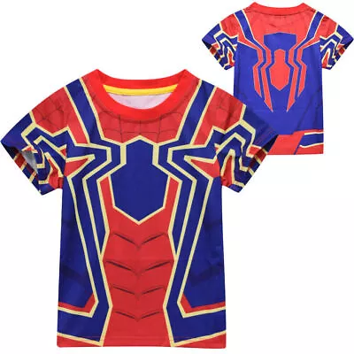 Buy Kids Boys Spiderman Printed Crew Neck Short Sleeve T-Shirt Casual Tee Shirts Top • 10.57£