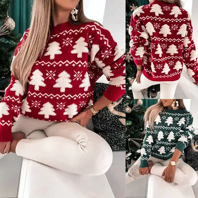Buy Women's Christmas Print Knitted Sweater Jumper Xmas Party Winter Casual Pullover • 22.89£