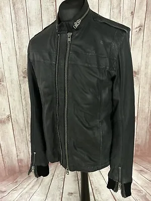 Buy Vintage All Saints Men’s Black Leather Jacket Mens Large Double Zip Biker Racer • 124.95£