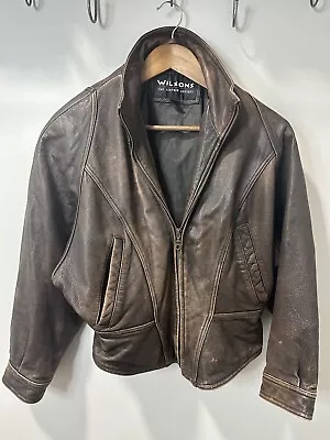 Buy Wilson Leather Cropped Biker Moto Jacket Women's Size Medium Brown Vintage • 66.15£