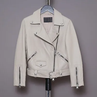 Buy ALL SAINTS Womens COLE BIKER Leather Jacket UK 8 US 4 EU 36 White Celebrity Moto • 220£