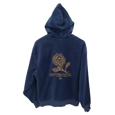 Buy Vans Pullover Blue Fleece Hoodie Logo Womens Oversized XS Gold Embroidered Rose • 31.39£