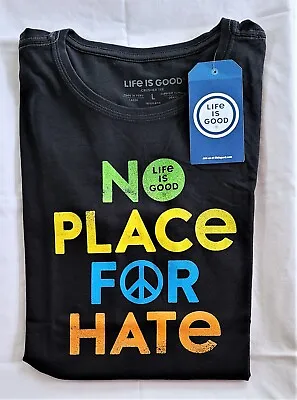Buy Life Is Good SS Shirt Crusher Tee NO PLACE FOR HATE Peace Sign Chest44 Womens L • 23.61£