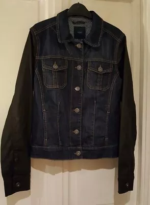 Buy Next Blue Denim Jacket With Black Coated Sleeves Size 10 • 15.99£