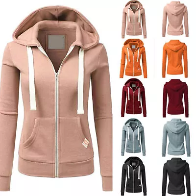 Buy Womens Zip Up Hoodie Sweatshirt Ladies Casual Jacket Hooded Tops Sportswear Tops • 12.39£