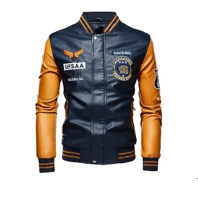 Buy Baseball Uniform Motorcycle Leather Embroidery Leather Jackets Men's Fashion • 37.98£