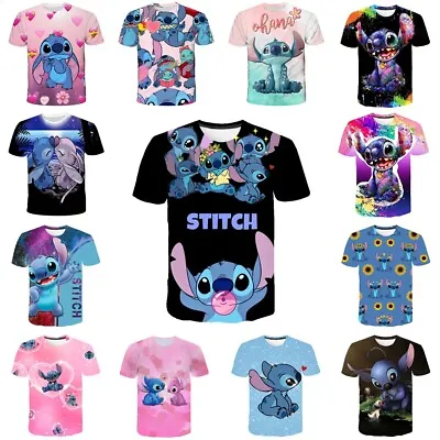 Buy Kids Adult Lilo & Stitch Cartoon Casual Short Sleeve T-Shirt Tee Top Gifts UK • 8.78£