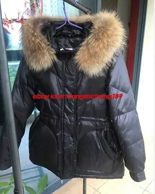 Buy 2024 Winter Puffer Jacket Women Big Real Fur Collar Slim Duck Down Jacket Coat • 77.27£