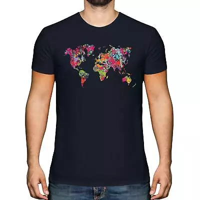 Buy World Map Splatter Mens T-shirt Tee Top Gift Colourful Globe • 9.95£