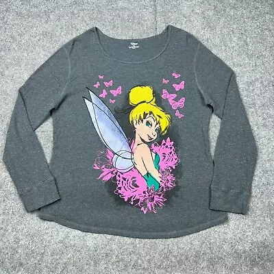 Buy Disney Shirt Womens 2XL XXL Gray Tinker Bell Waffle Knit Long Sleeve Top Cotton • 16.02£