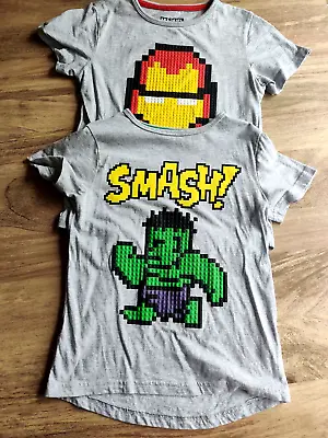 Buy X2 Boys Marvel Iron Man Hulk Smash Pixel T-shirts Character.com Age 6-7 Years • 4£