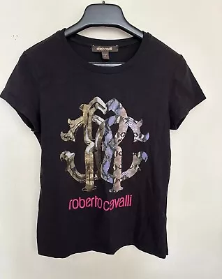 Buy Roberto Cavalli Black & Gold Purple Snake Print Logo Top Medium.  B6 • 0.99£