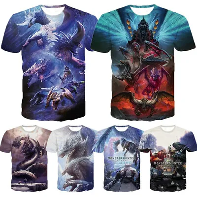 Buy Monster Hunter World Casual Women Men T-Shirt 3D Print Short Sleeve Tee Top • 9.59£