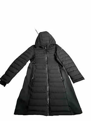 Buy Calvin Klein Women's Hooded Puffer Jacket Chevron Quilted Black Zip Pockets • 19.45£