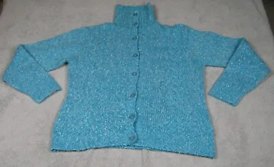 Buy L.L. Bean Sweater Womans Adult Large Blue Green Cardigan Turtle Neck Casual Xmas • 9.45£