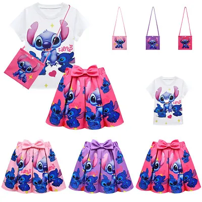 Buy Girls Kid Lilo Stitch Costume T-Shirt Top Pleated Skirt Outfit Party Fancy Dress • 7.59£