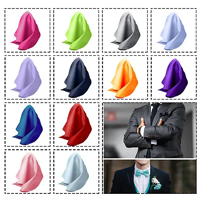 Buy Plain Pocket Square Wedding Mens Satin Handkerchief Hanky Jacket Suit Boys • 1.99£