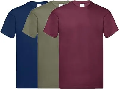 Buy Mens Original Pack Of 3 Short Sleeve Plain T-Shirts Fruit Of The Loom 100% Cotto • 12.15£