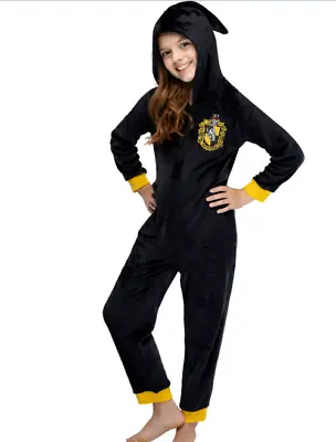 Buy Harry Potter Unisex Kids Sz 10/12 Hufflepuff Hooded Pajama Union Suit Costume • 33.11£