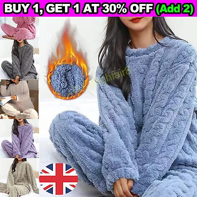 Buy Ladies Fleece Pyjama Set Soft Warm Crew Neck Top Pants Loungewear Sleepwear Home • 15.49£