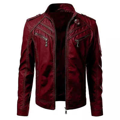Buy Mens Fashion Biker Leather Jacket Slim All Seasons Motorcycle Racer Coat S - 3XL • 27.97£