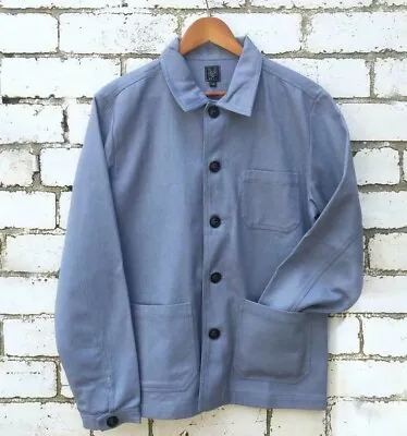 Buy 60s Style French Chalk Blue Cotton Twill Chore Work Jacket S M L XL 2XL • 59.95£