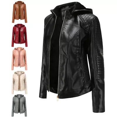 Buy Women's Plush Leather Jacket Women's Hooded Short Jacket Warm Leisure PLUS SIZE • 37.86£