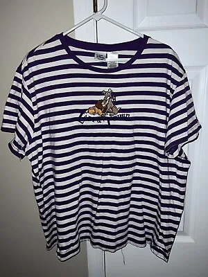 Buy EUC XXL Disney Store Embroidered Lady And The Tramp Striped T-Shirt 2XL - 1990s • 23.62£