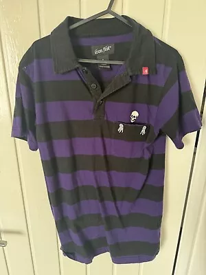 Buy Iron Fist Polo Shirt Small Alternative Emo Rock Grunge Striped Purple Black Mens • 15£