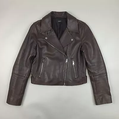 Buy Theory Jacket Women's Small Lamb Leather Brown Moto Biker Cropped • 118.01£