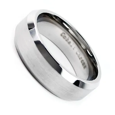 Buy Men's Cobalt Chrome 8mm Beveled Edge Matte Finish Wedding Band Ring • 38.56£