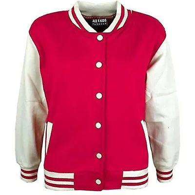 Buy Kids Girls Baseball Pink Jacket Varsity Style Plain School Jacket Top 5-13 Years • 11.99£