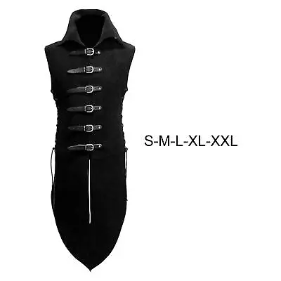 Buy Unisex Medieval Cosplay  Waistcoat Mid-Long Sleeveless Leather Buckle Gothic • 16.98£