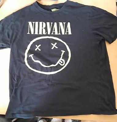 Buy NIRVANA Band T-Shirt Black Smiley Face Short Sleeve Mens Medium Gd Cond • 14.99£