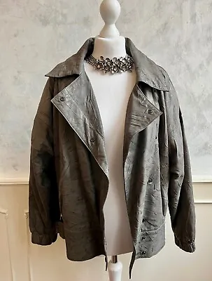 Buy Vintage 80/90's BETTY BARCLAY Grey Real Leather Batwing Grunge Bomber Jacket 12 • 24£