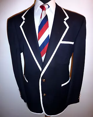 Buy Men's Navy Blue White 46 R Boating Rowing Blazer College Suit Jacket Sport Coat • 129£