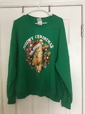 Buy Meowy Christmas IML Ugly X-Mas Cat Sweater Sweatshirt Green Size XXL Unisex • 16.66£