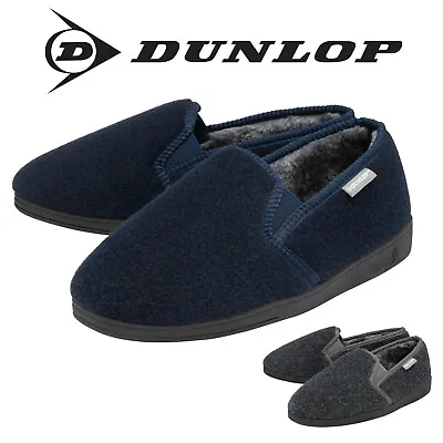 Buy Dunlop Mens Slippers Twin Gusset Felt Upper Fur Lined Memory Foam Sizes 7-12 • 17.99£