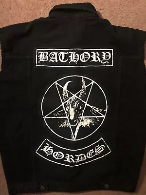 Buy Black Metal Militia Battle Jacket Cut-Off Denim Vest Bathory Or Watain Rocker S • 112.66£
