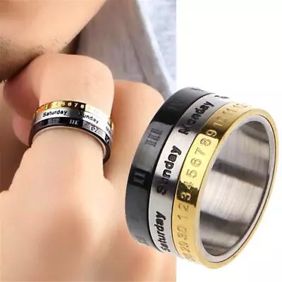 Buy Roman Numerals Spinner Calendar Male Ring Cool Punk Style Date Time Jewelry • 4.61£