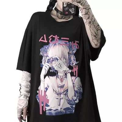 Buy Women Loose Baggy Summer Gothic T-Shirt Anime Harajuku Tops Pullover Clothes New • 12.49£