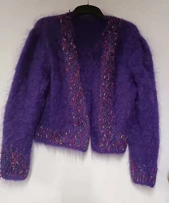 Buy Purple Knit Cardigan Size M/L Sparkle Boho Warm Retro Chic Quirky  • 12.99£