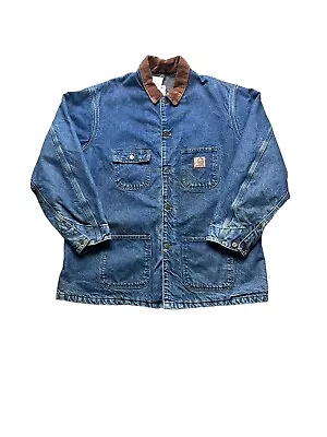 Buy Carhartt Chore Jacket Blanket Lined Button Down Cord Collar Coat, Blue, Mens XL • 79.99£