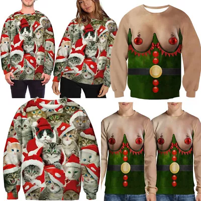 Buy Mens Women 3D Print Christmas Cat Ugly Jumper Sweatshirt  Funny Xmas Pullover UK • 8.99£