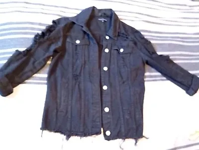 Buy Ladies Black Denim Jacket, Ripped, Distressed Size M Pretty Little Thing • 1.75£